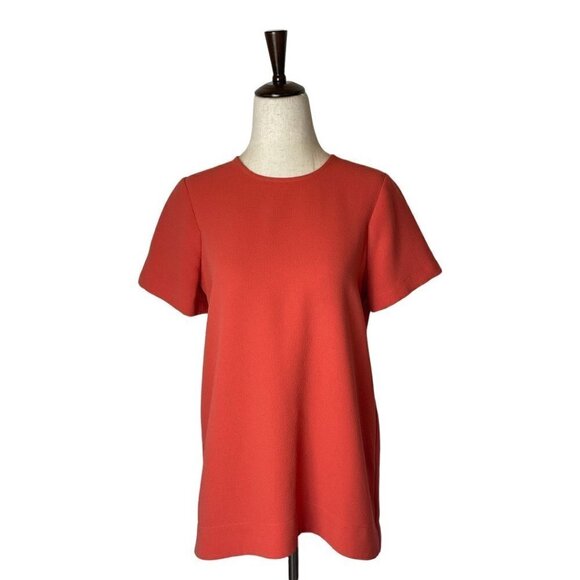 Madewell Orange Crew Neck Keyhole Neck Short Sleeve Tailored Pleated Top Size XS - Picture 4 of 12